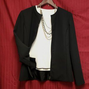 🍁Jones New York, Collarless Long Sleeve Zipper Front Black Blazer.